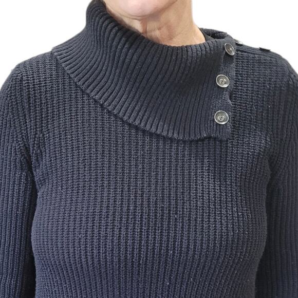 Style & Co. Black Ribbed Split Neck Oversized Sweater Small Neutral Minimalist - Picture 4 of 9